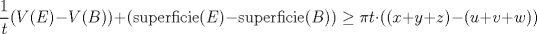 TEX: <br />$$<br />\frac{1}{t}(V(E)-V(B)) +  (\mbox{superficie}(E)-\mbox{superficie}(B) ) \ge \pi t\cdot ((x+y+z)-(u+v+w)) <br />$$<br />