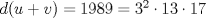 TEX: $d(u+v)=1989=3^2\cdot 13\cdot 17$