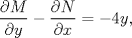 TEX: $\dfrac{\partial M}{\partial y}-\dfrac{\partial N}{\partial x}=-4y,$