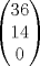 TEX: $$\left( \begin{matrix}<br />   36 \\<br />   14 \\<br />   0 \\<br />\end{matrix} \right)$$