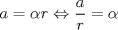 TEX: $a=\alpha r \Leftrightarrow \dfrac{a}{r}=\alpha$