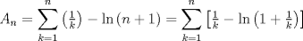 TEX: $$<br />A_n  = \sum\limits_{k = 1}^n {\left( {\tfrac{1}<br />{k}} \right)}  - \ln \left( {n + 1} \right) = \sum\limits_{k = 1}^n {\left[ {\tfrac{1}<br />{k} - \ln \left( {1 + \tfrac{1}<br />{k}} \right)} \right]} <br />$$