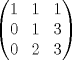 TEX: $$\left( \begin{matrix}<br />   1 & 1 & 1  \\<br />   0 & 1 & 3  \\<br />   0 & 2 & 3  \\<br />\end{matrix} \right)$$