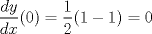 TEX: $\dfrac{dy}{dx}(0)=\dfrac{1}{2}(1-1)=0$