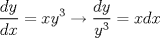 TEX: % MathType!MTEF!2!1!+-<br />% feaafiart1ev1aaatCvAUfeBSjuyZL2yd9gzLbvyNv2CaerbuLwBLn<br />% hiov2DGi1BTfMBaeXatLxBI9gBaerbd9wDYLwzYbItLDharqqtubsr<br />% 4rNCHbGeaGqiVu0Je9sqqrpepC0xbbL8F4rqqrFfpeea0xe9Lq-Jc9<br />% vqaqpepm0xbba9pwe9Q8fs0-yqaqpepae9pg0FirpepeKkFr0xfr-x<br />% fr-xb9adbaqaaeGaciGaaiaabeqaamaabaabaaGcbaWaaSaaaeaaca<br />% WGKbGaamyEaaqaaiaadsgacaWG4baaaiabg2da9iaadIhacaWG5bWa<br />% aWbaaSqabeaacaaIZaaaaOGaeyOKH46aaSaaaeaacaWGKbGaamyEaa<br />% qaaiaadMhadaahaaWcbeqaaiaaiodaaaaaaOGaeyypa0JaamiEaiaa<br />% dsgacaWG4baaaa!477E!<br />\[<br />\frac{{dy}}<br />{{dx}} = xy^3  \to \frac{{dy}}<br />{{y^3 }} = xdx<br />\]