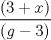 TEX: % MathType!MTEF!2!1!+-<br />% feqaeaartrvr0aaatCvAUfeBSjuyZL2yd9gzLbvyNv2CaerbuLwBLn<br />% hiov2DGi1BTfMBaeXatLxBI9gBaebbnrfifHhDYfgasaacH8srps0l<br />% bbf9q8WrFfeuY-Hhbbf9v8qqaqFr0xc9pk0xbba9q8WqFfea0-yr0R<br />% Yxir-Jbba9q8aq0-yq-He9q8qqQ8frFve9Fve9Ff0dmeaabaqaciGa<br />% caGaaeqabaaaamaaaOqaamaalaaabaGaaiikaiaaiodacqGHRaWkca<br />% WG4bGaaiykaaqaaiaacIcacaWGNbGaeyOeI0IaaG4maiaacMcaaaaa<br />% aa!3998!<br />\[<br />\frac{{(3 + x)}}<br />{{(g - 3)}}<br />\]<br />