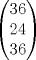 TEX: $$\left( \begin{matrix}<br />   36 \\<br />   24 \\<br />   36 \\<br />\end{matrix} \right)$$