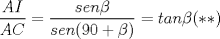 TEX: $\ \dfrac{AI}{AC} =\dfrac{sen\beta}{sen(90+\beta)}=tan\beta (**)$