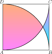 TEX: \begin{minipage}{0.30 \textwidth}<br />\begin{pspicture}(-2,0)(1,3)<br />\definecolor{mygray}{gray}{0.7}<br />\psline[linewidth=0.5pt](0,4)(4,4)<br />\psline[linewidth=0.5pt](0,0)(4,0)<br />\rput(-0.1,-0.2){$A$}%<br />\rput(4.1,-0.2){$B$}%<br />\rput(4.1,4.2){$C$}%<br />\rput(-0.1,4.2){$D$}%<br />\pscustom[linewidth=0.5pt, fillstyle=gradient,<br />gradbegin=Apricot,gradend=Lavender, linestyle=none,gradmidpoint=1]{<br />      \psarcn*(0,0){4}{90}{30}<br />      \psarcn*(0,4){4}{330}{270}<br />      \psline(0,0)(0,4)}<br />\psarc[linewidth=0.5pt](0,0){4}{30}{90}%<br />\psarcn[linewidth=0.5pt](0,4){4}{330}{270}%<br />\psline[linewidth=0.5pt](0,0)(0,4)%<br />\pscustom[linewidth=0.5pt,<br />fillstyle=gradient,gradbegin=Lavender,gradend=Cyan,<br />linestyle=none,gradmidpoint=1]{<br />      \psarcn*(0,0){4}{30}{0}<br />      \psline(4,0)(4,4)<br />      \psarcn*(0,4){4}{360}{330}<br />}<br />      \psarcn[linewidth=0.5pt](0,0){4}{30}{0}<br />      \psline[linewidth=0.5pt](4,0)(4,4)<br />      \psarcn[linewidth=0.5pt](0,4){4}{360}{330}<br />\end{pspicture}<br />\end{minipage}