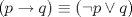 TEX: $\displaystyle (p \rightarrow q)  \equiv (\neg p \vee q)$