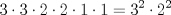 TEX: $\displaystyle 3\cdot 3\cdot 2\cdot 2\cdot 1\cdot 1=3^2\cdot 2^2$